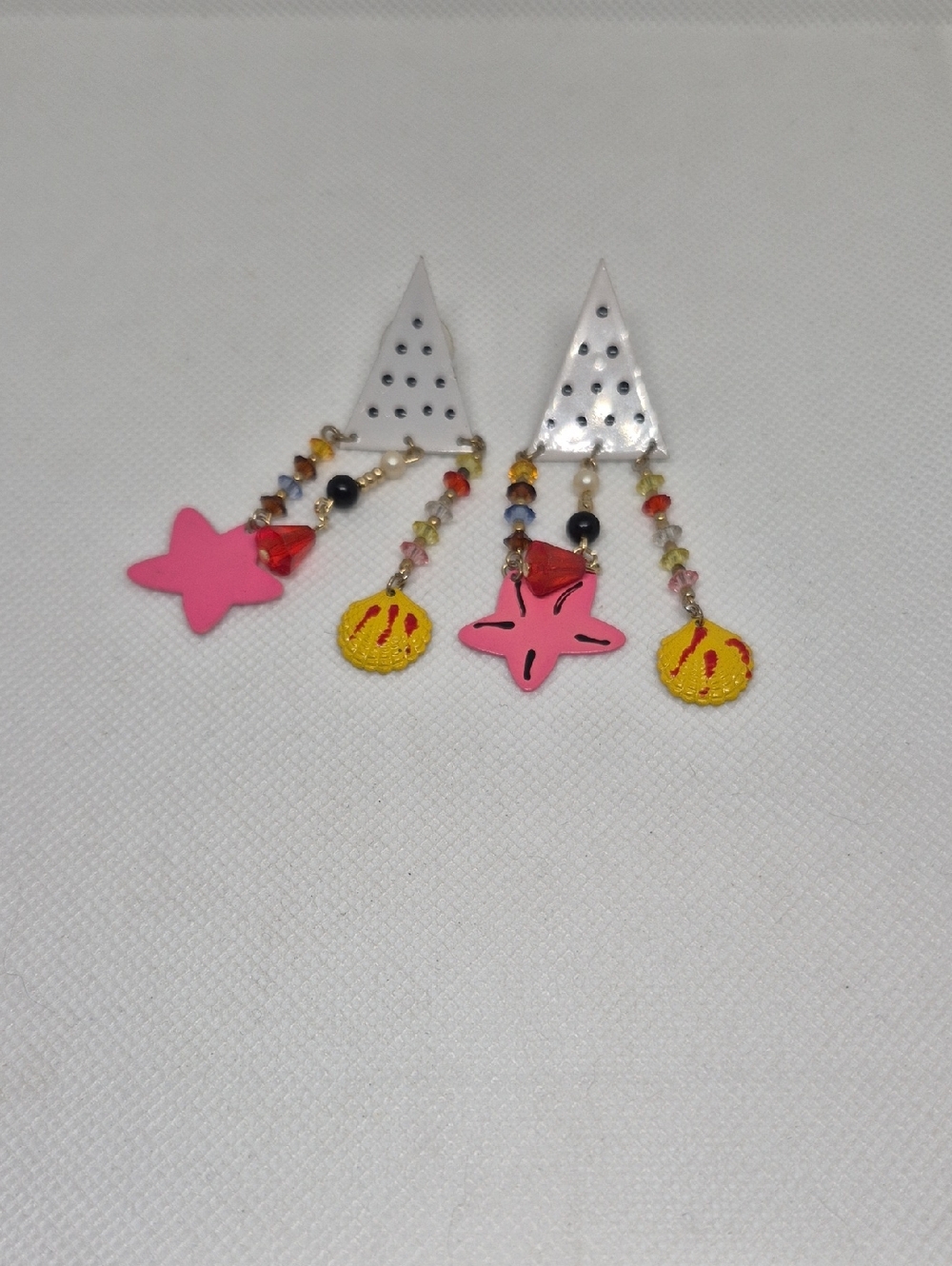 Source Unknown Pink & Yellow Star and Shell Dangle Earrings
